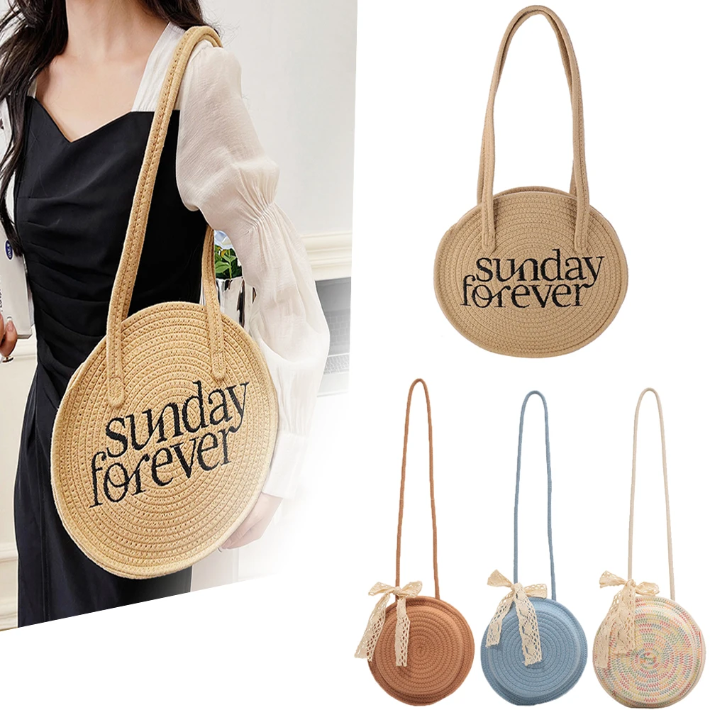 

Летние сумочки ручной работы, хлопковая веревка, сумка-тоут для покупок, модная повседневная простая сумка ручной работы с круглым принтом букв для отдыха на море