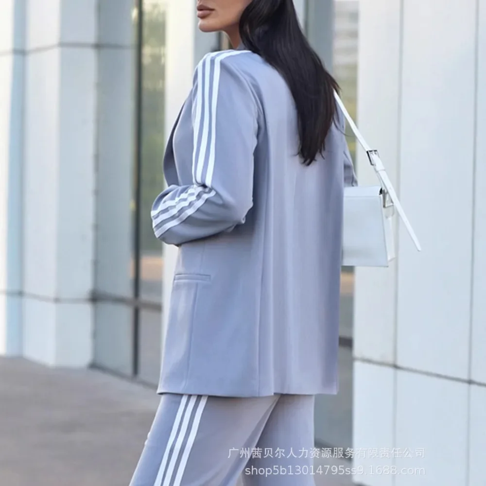 Комплекты брюк костюм из двух предметов элегантный женский пиджак полосатый