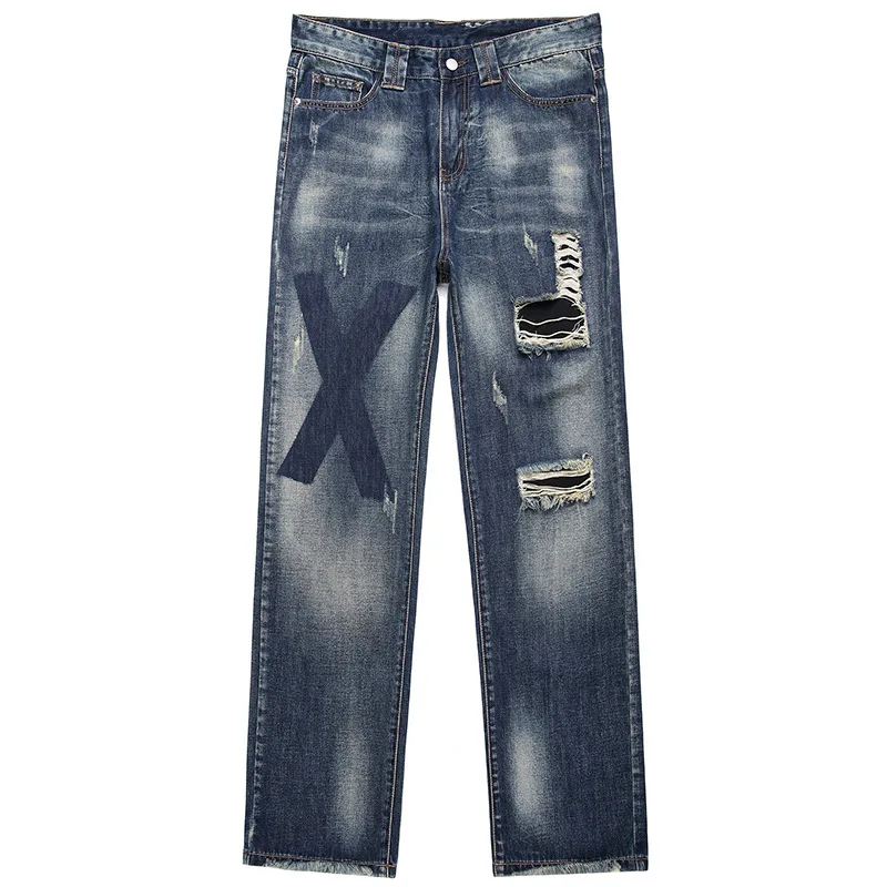

2023 Узкие рваные джинсы, мужские хлопковые Стрейчевые облегающие джинсовые брюки в стиле хип-хоп, повседневные джинсы для мужчин, брюки для б...