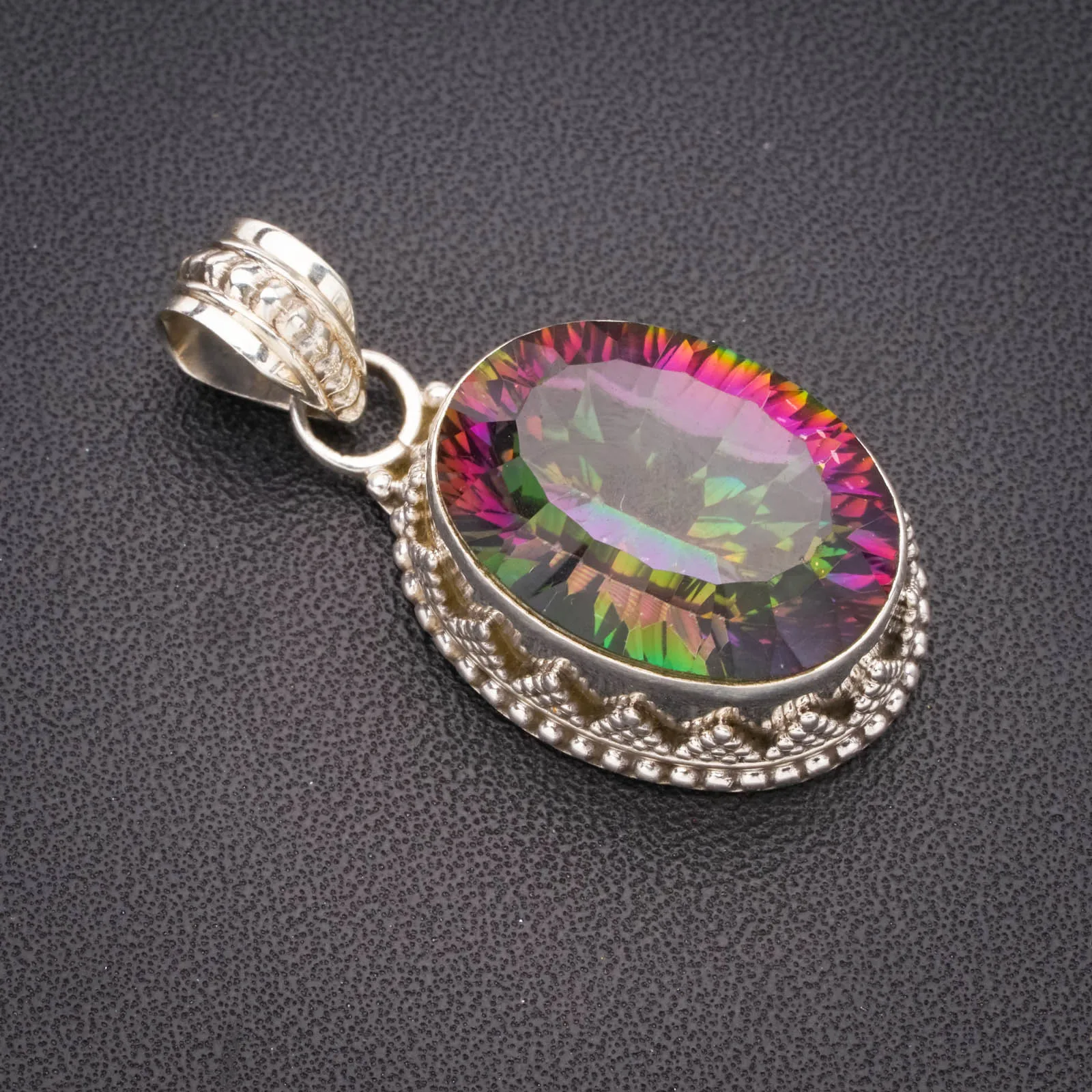 

Natural Mystical Topaz Handmade Unique 925 Sterling Silver Pendant 1.25" B3120