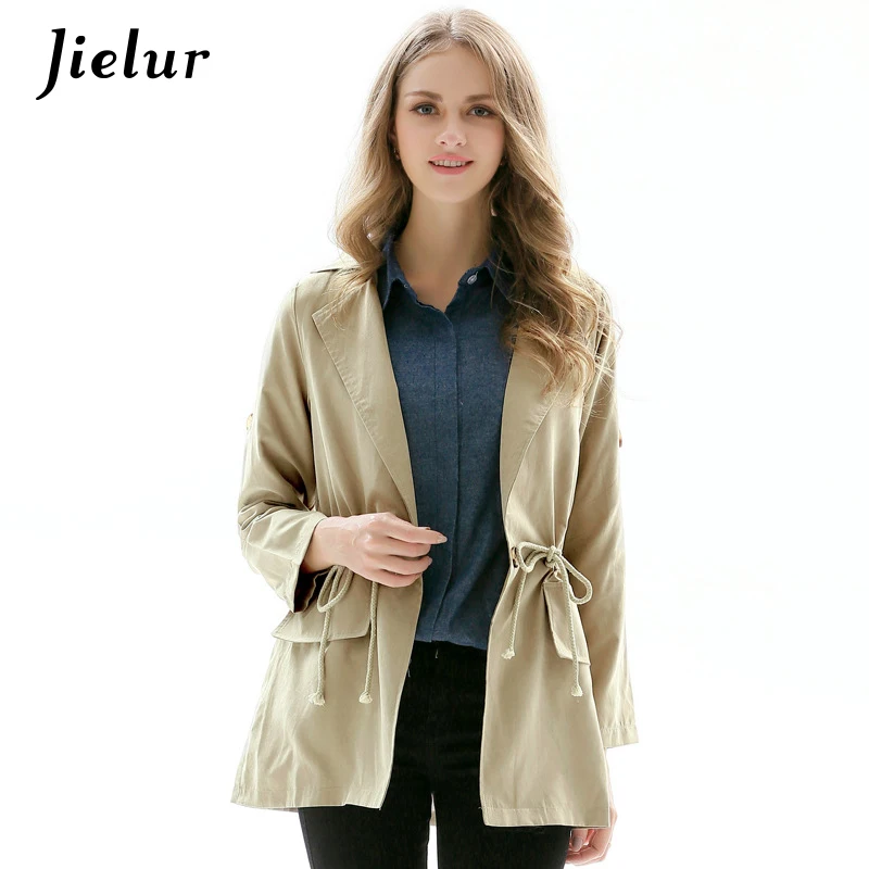 Осенний Модный женский тренчкот Kahaki Женская Повседневная ветровка на завязках