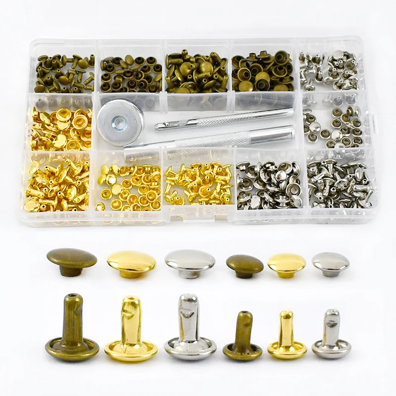 Meetee 6/8 мм 180 наборов двухсторонние заклепки с кнопками + инструмент для установки для украшения сумки, пояса, куртки, кожаные аксессуары DIY