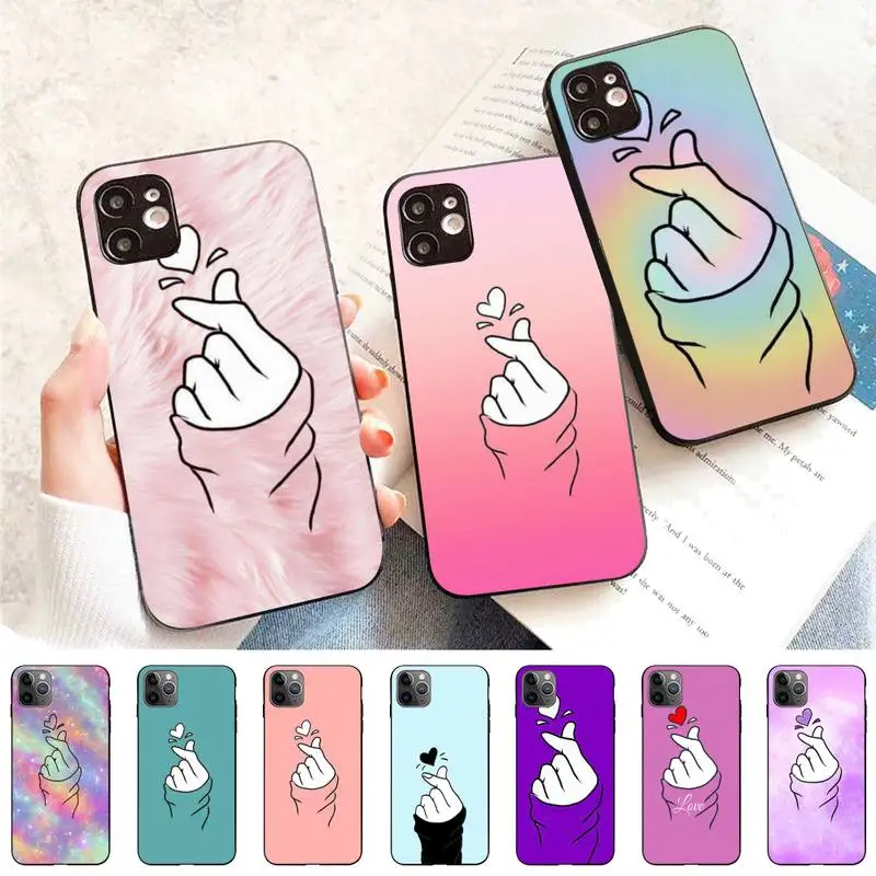 

Yinuoda Love On The Finger Kpop Heart Phone Case for iPhone 11 12 13 Mini Pro Max 8 7 6 6S Plus X 5 SE 2020 XR XS Funda Case