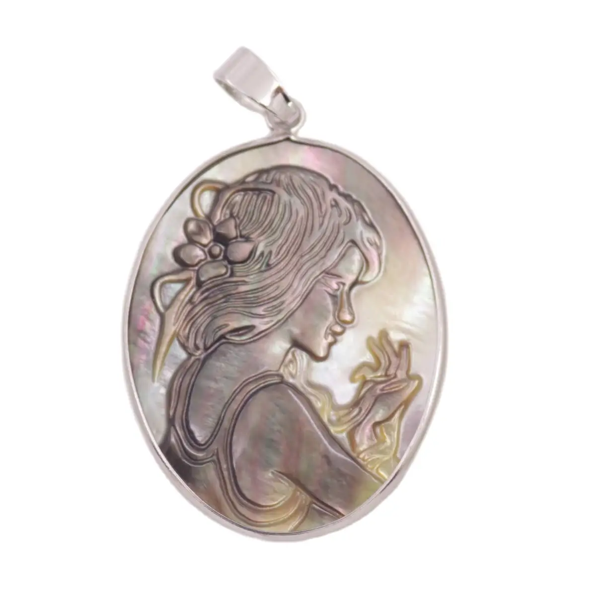 

Shell Pendant Carved Girl Natural Black Mother of Pearl Jewelry 30mmX40mm