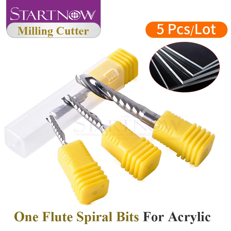 Startnow 5Pcs/Lot Acrylic Milling Cutter One Flute Spiral Bits MDF PVC Engraving CNC Router Bit Wood Cutting Tools End Mill