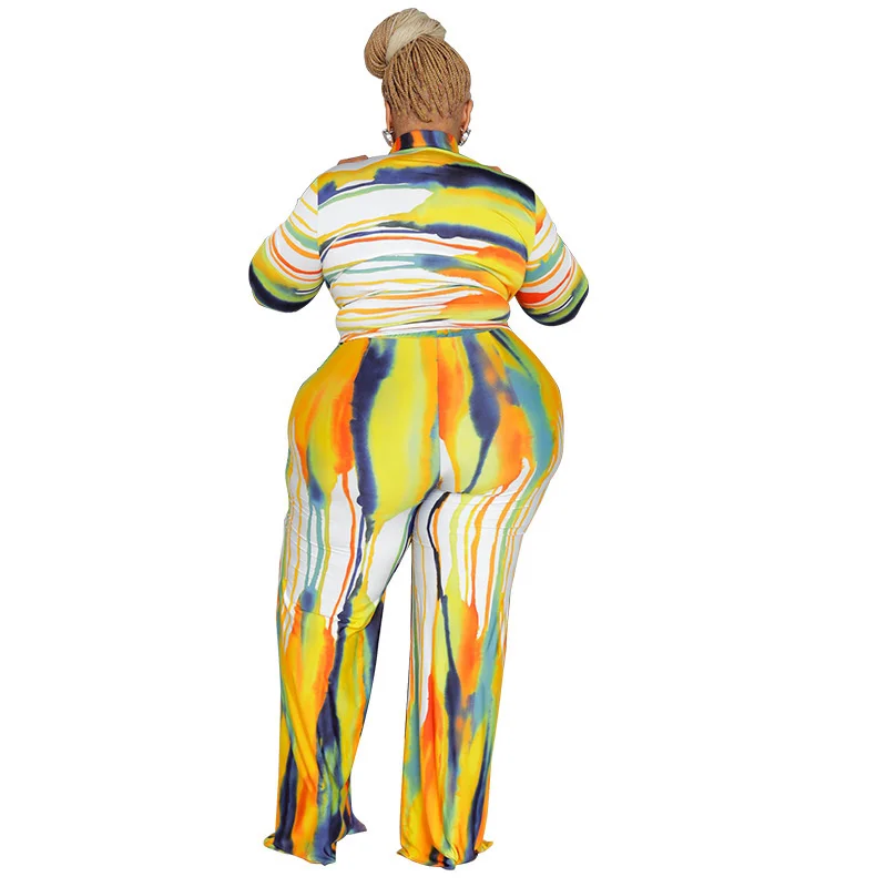 Plus Size Women Clothing Two Piece Sets Outfits Fashion Printing Long Sleeve Top and Wide Leg Pant Sui 3xl 4xl 5xl 6xl
