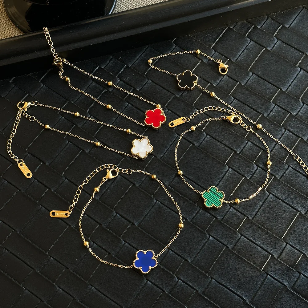Цветной позолоченный клеверный изысканный браслет из нержавеющей стали с пятью