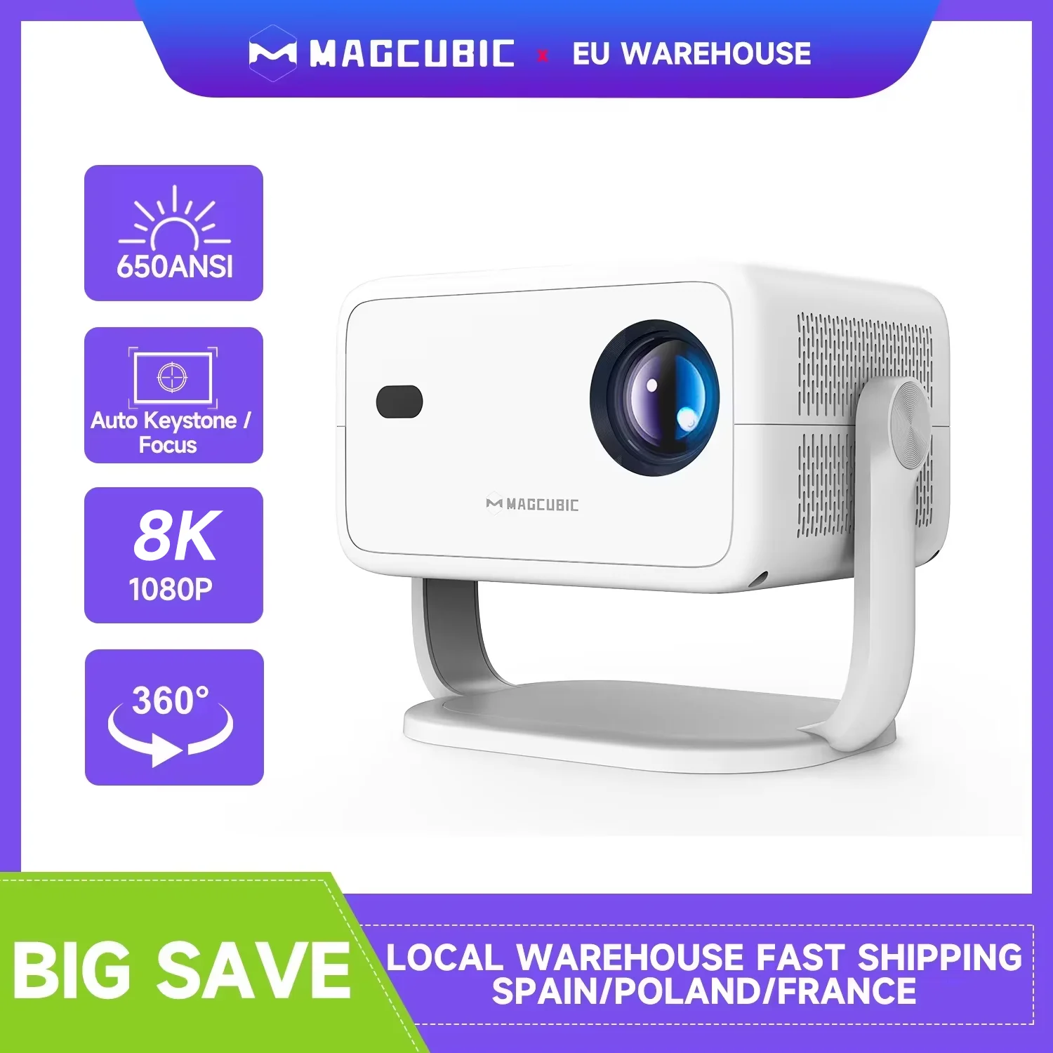Proyector doméstico Magcubic L018 8K, Android 14, Wi‑Fi 6, corrección 360°