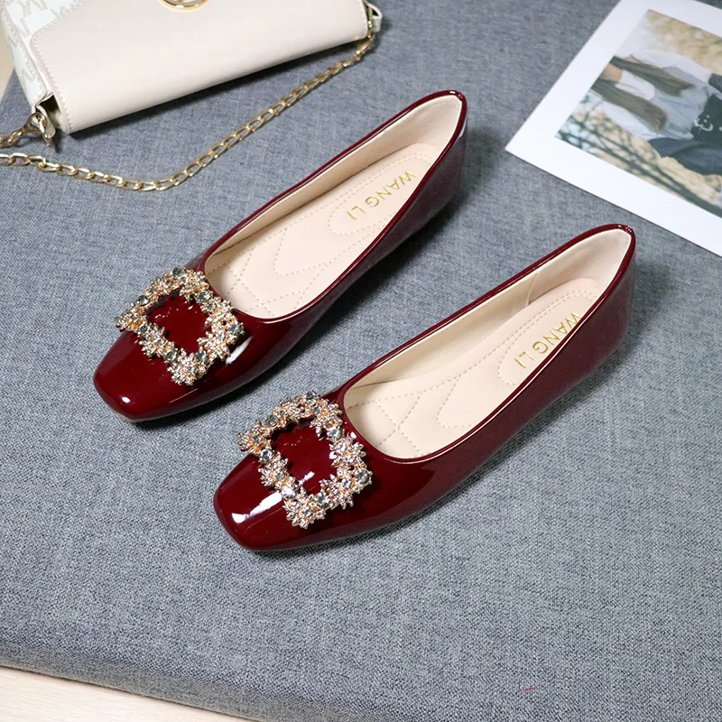 

Red Wedding Shoes 2022 New Women's Spring and Autumn Bridal Shoes Square Toe Flat Maternity Shoes Xiuhe Two-wear Shoes