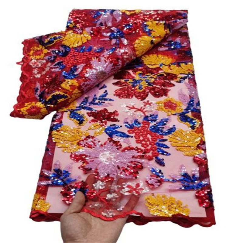 

Кружевная ткань с красными блестками, африканская кружевная ткань, высокое качество, Нигерия, французский стиль, материал для невесты