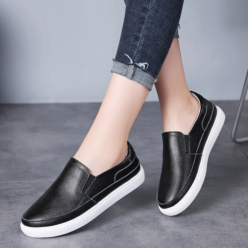 

Round Toe Women Casual Shoes Leather Designer Women Sneakers Slip-on Ladies Loafers Shoes Lightweight Moccasins Zapatos Mujer