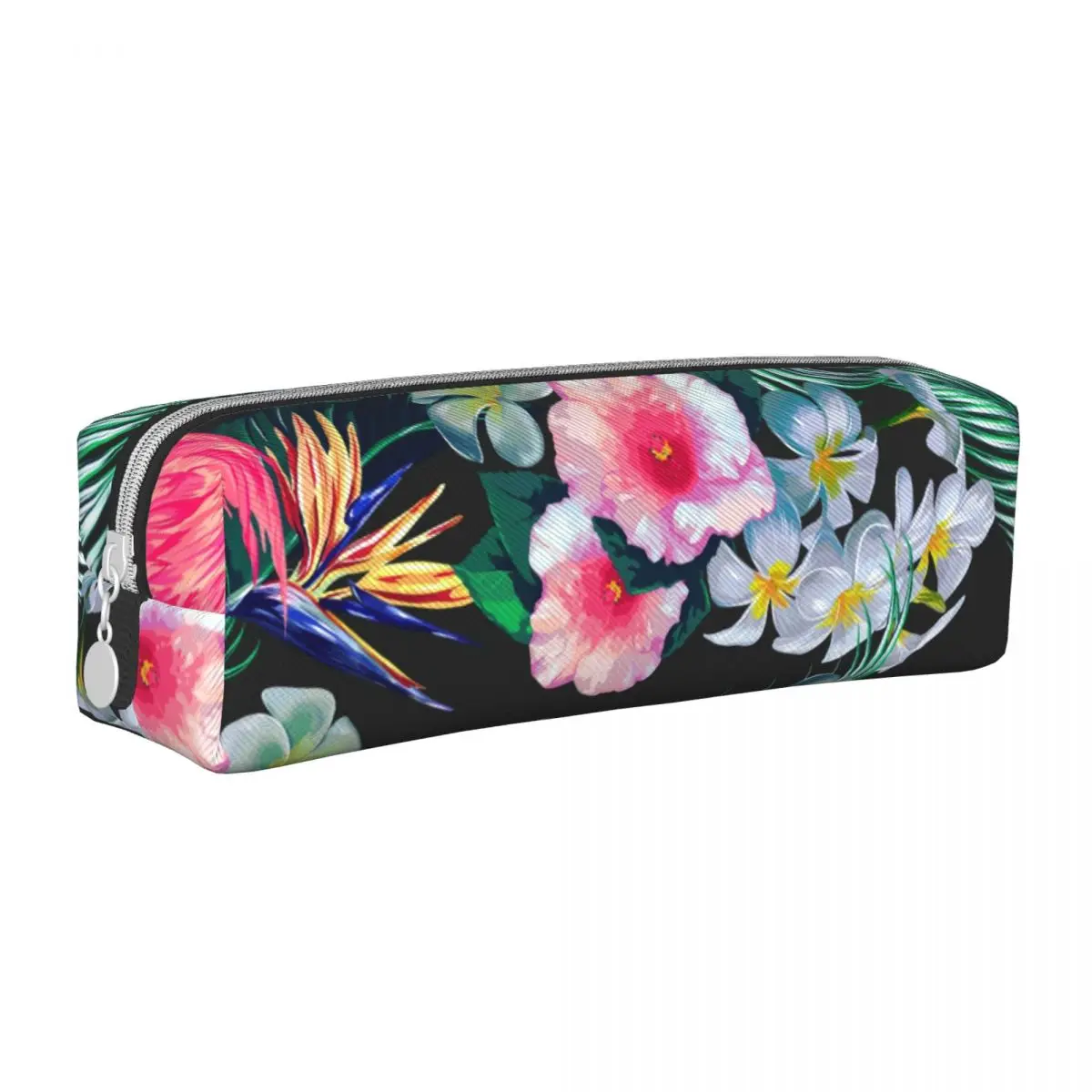 

Forest Palm Leaves Square Pencil Case Floral and Flamingo Print For Teens College Leather Pencil Box Retro Zipper Pen Pouch
