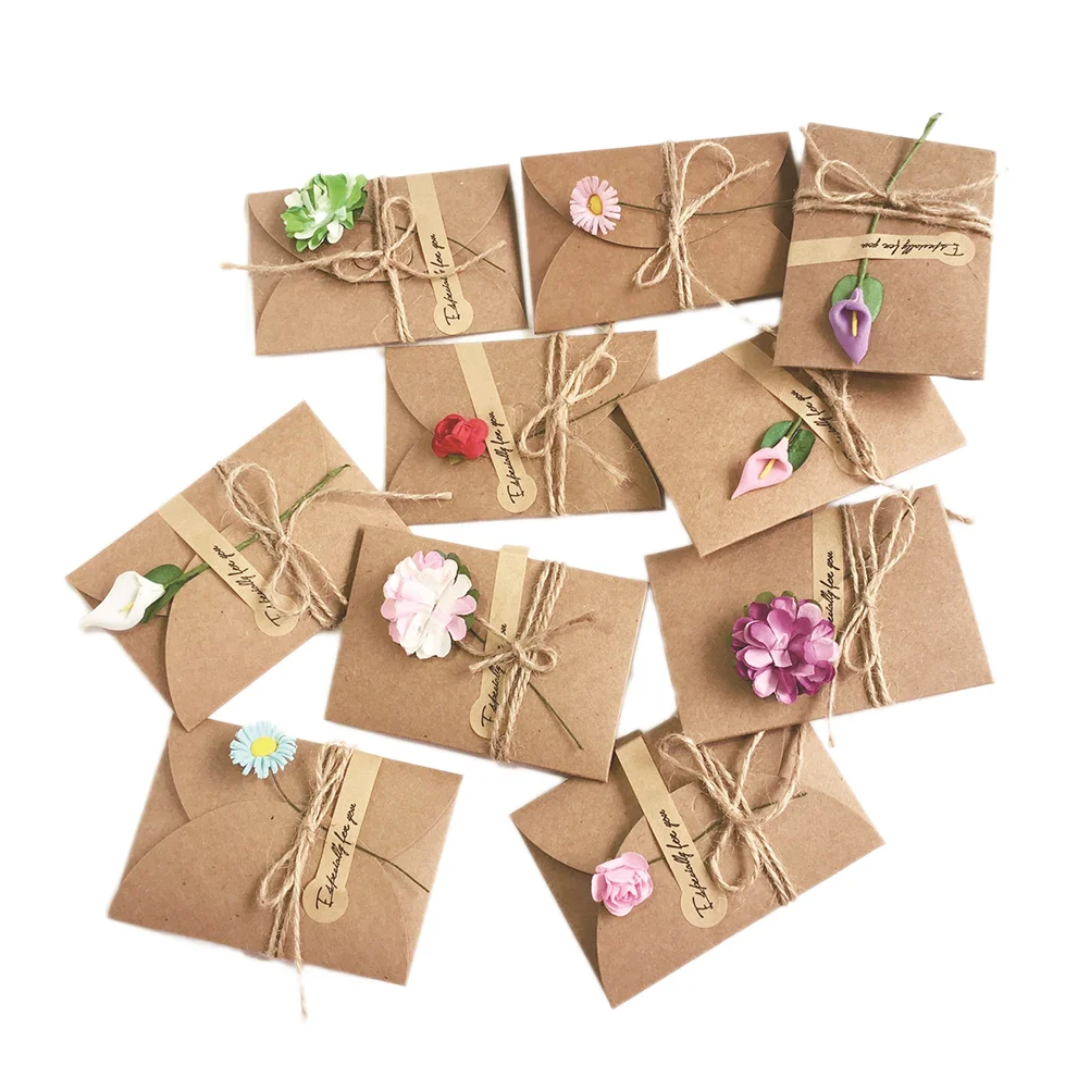 

10PCS Vintage Kraft Paper Greeting DIY Dried Flower Wish Thank You For Mom Teacher Friends Familes New Year Christmas