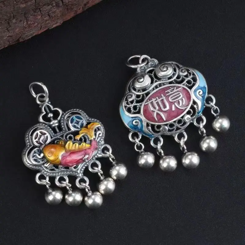 

Koi Little Fish Ruyi Lock Pendant Vintage Dripping Glue Craft Tassel Ruyi Pendant Clavicle Pendant