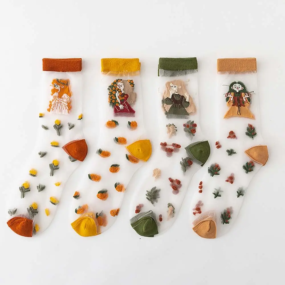 

Transparent Crystal Silk Socks Breathable Ultra Thin Socks Summer Women Girls Elastic Short Socks Female