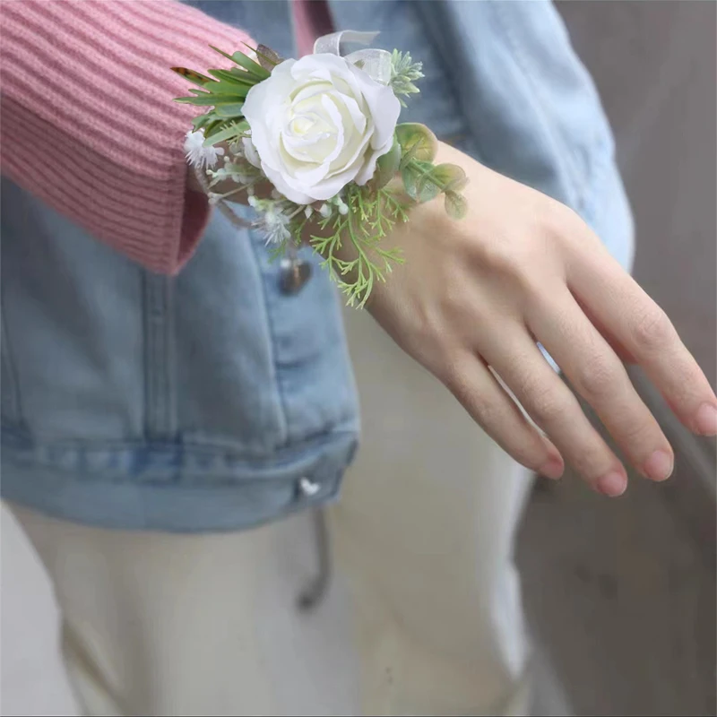 Цветы на запястье для подружки невесты искусственные шелковые розы корсажное