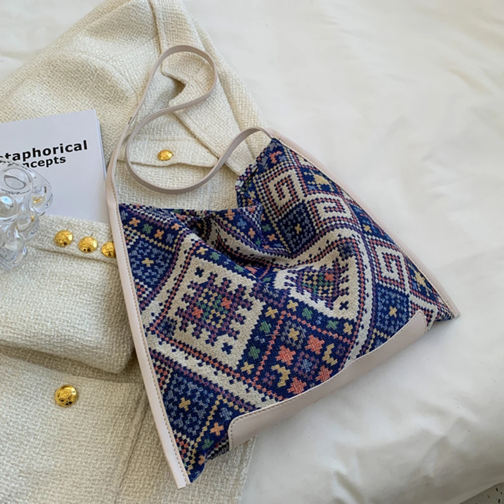 

Vintage Ethnic Style Women Shoulder Bags Handbags Casual CanvasWoven Printing Ladies Messenger Bags Female Daily Crossbody Bags