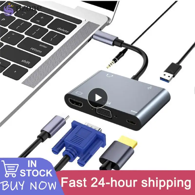 

Vga Pd Adapter Type-c Hub Usb-c To 4k HDMI-compatible 5 In 1 Docking Station Usb Splitter Expansion Dock Computer Accessories