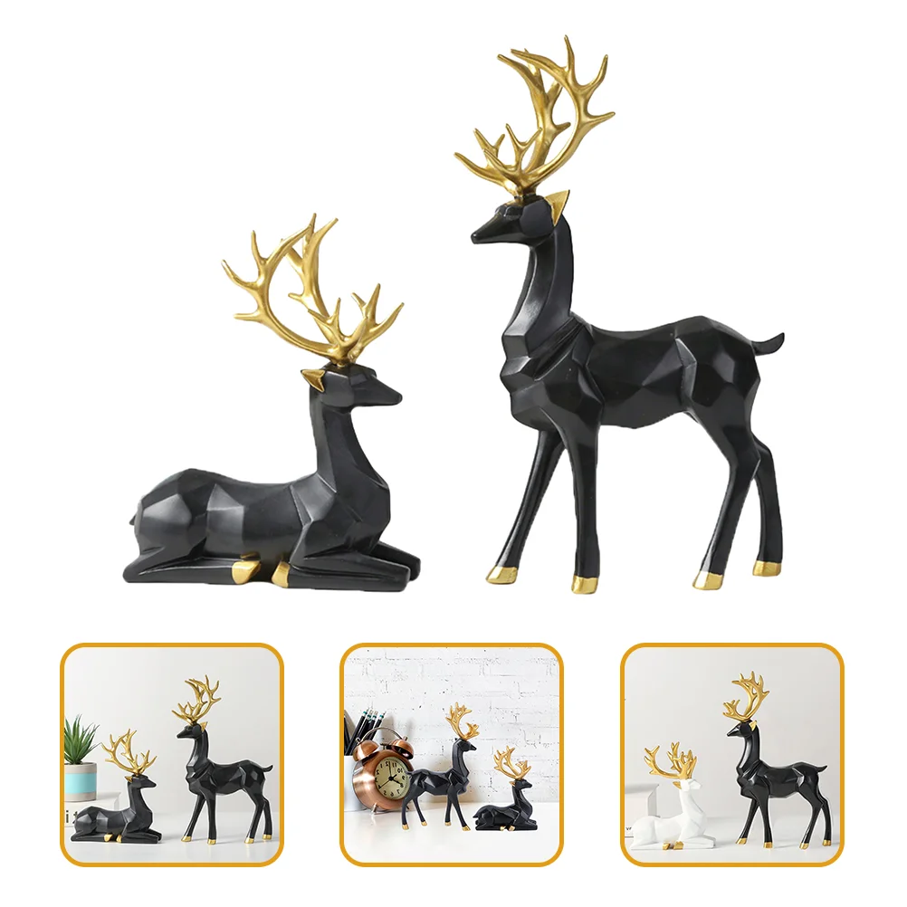 

2 Pcs Statue Origami Elk Ornaments Coffee Table Decorations Reindeer Figurines Resin
