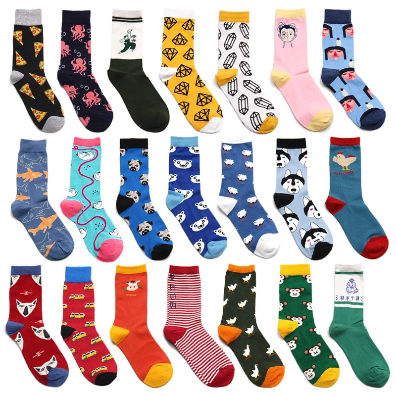

Peonfly Men Funny Cartoon Octopus Dog Monkey Chicken Sheep Harajuku Fashion Hip Hop Street Style Happy Casual Skate Cotton Socks