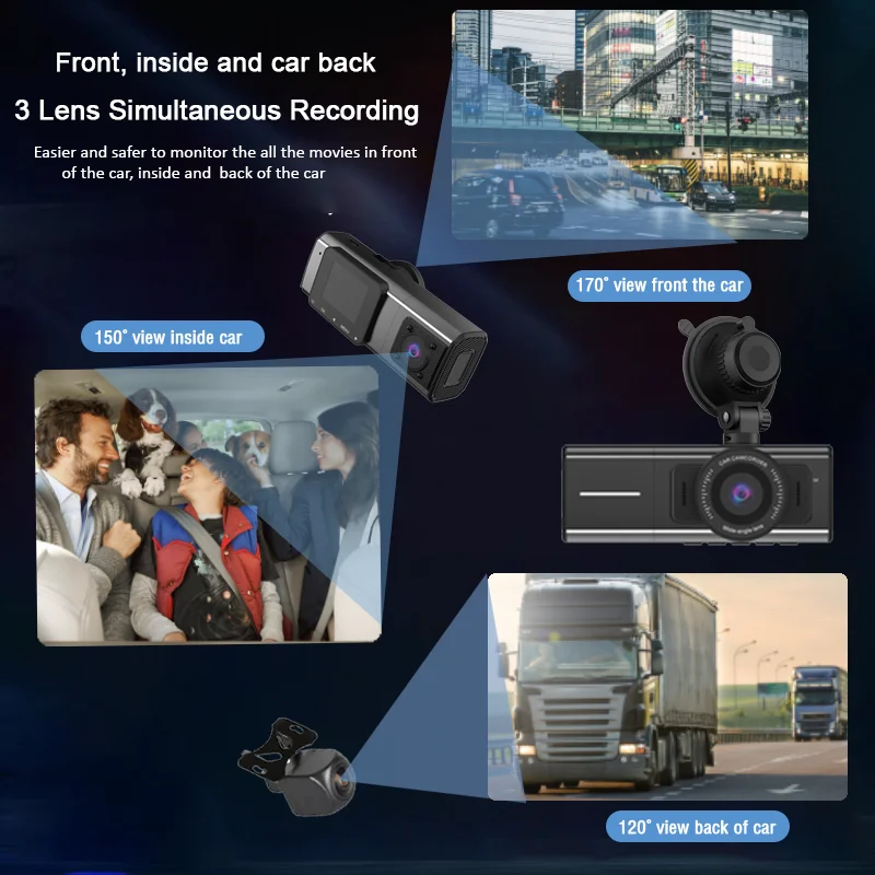 $48.00 Dash Cam 3 Cameras Front and Inside 1080P HD Rear Camear GPS Track Vehicle Black Box Car Video Recorder for Taxi Uber