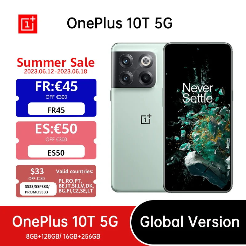 Global Version OnePlus 10T 10 T 5G Smartphone 8GB 128GB Snapdragon 8+ Gen 1 150W SUPERVOOC 4800mAh 16GB 256GB Movil Cellphone