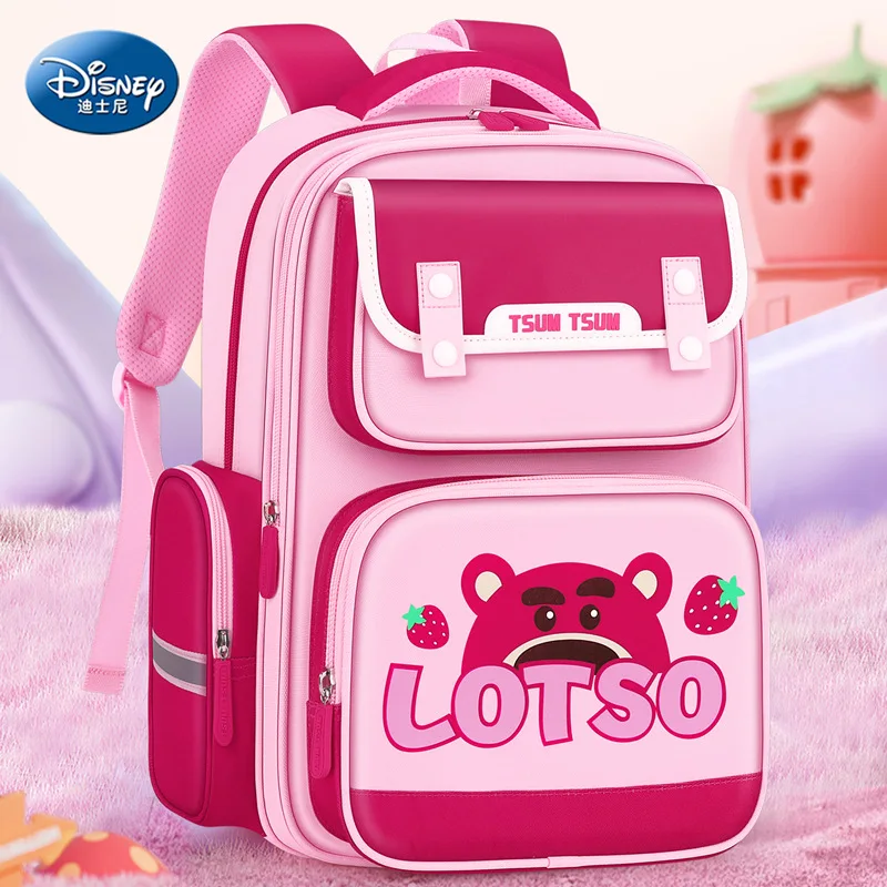 Фото Школьная сумка Disney Lotso для девочек 1-4 классов, ортопедический рюкзак на плечо для учащихся начальной школы, большая вместимость, легкие водонепроницаемые Mochilas №1
