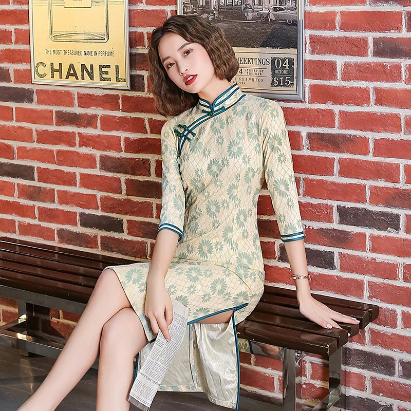 Sheng Coco Colors Lace 3/4 Sleeve Cheongsam Chinese Style Dress New Traditional Chinese Dresses Style Modified For Young Girls