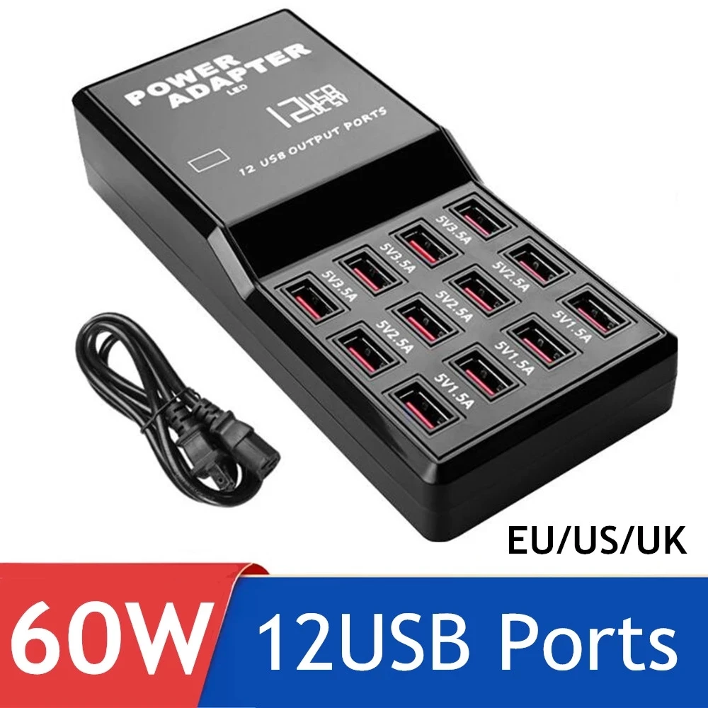 Зарядное устройство с несколькими USB-портами, 60 Вт, 12 портов