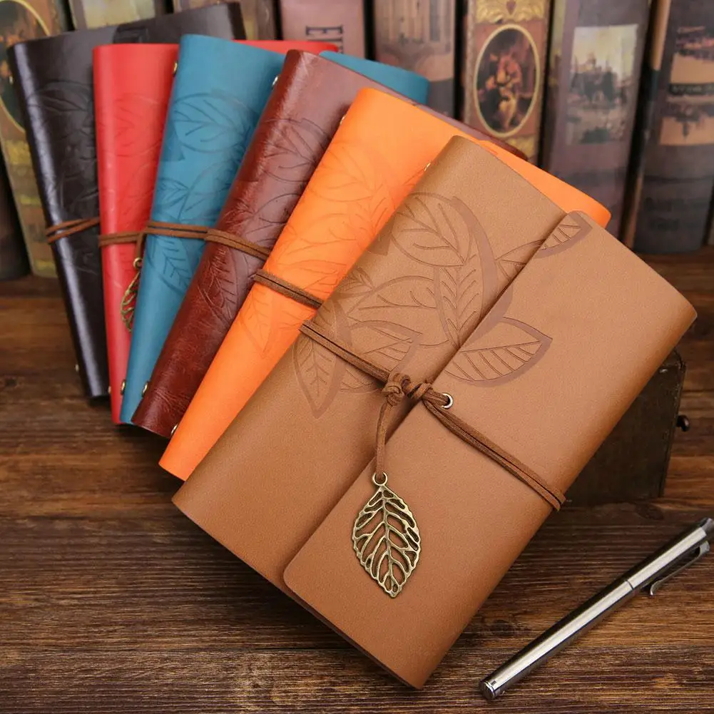 

Creative Retro Leaf Notebook School Office Stationery Diary Planners Note PU Leather Notepad Gifts Book Traveler Literature K1E4