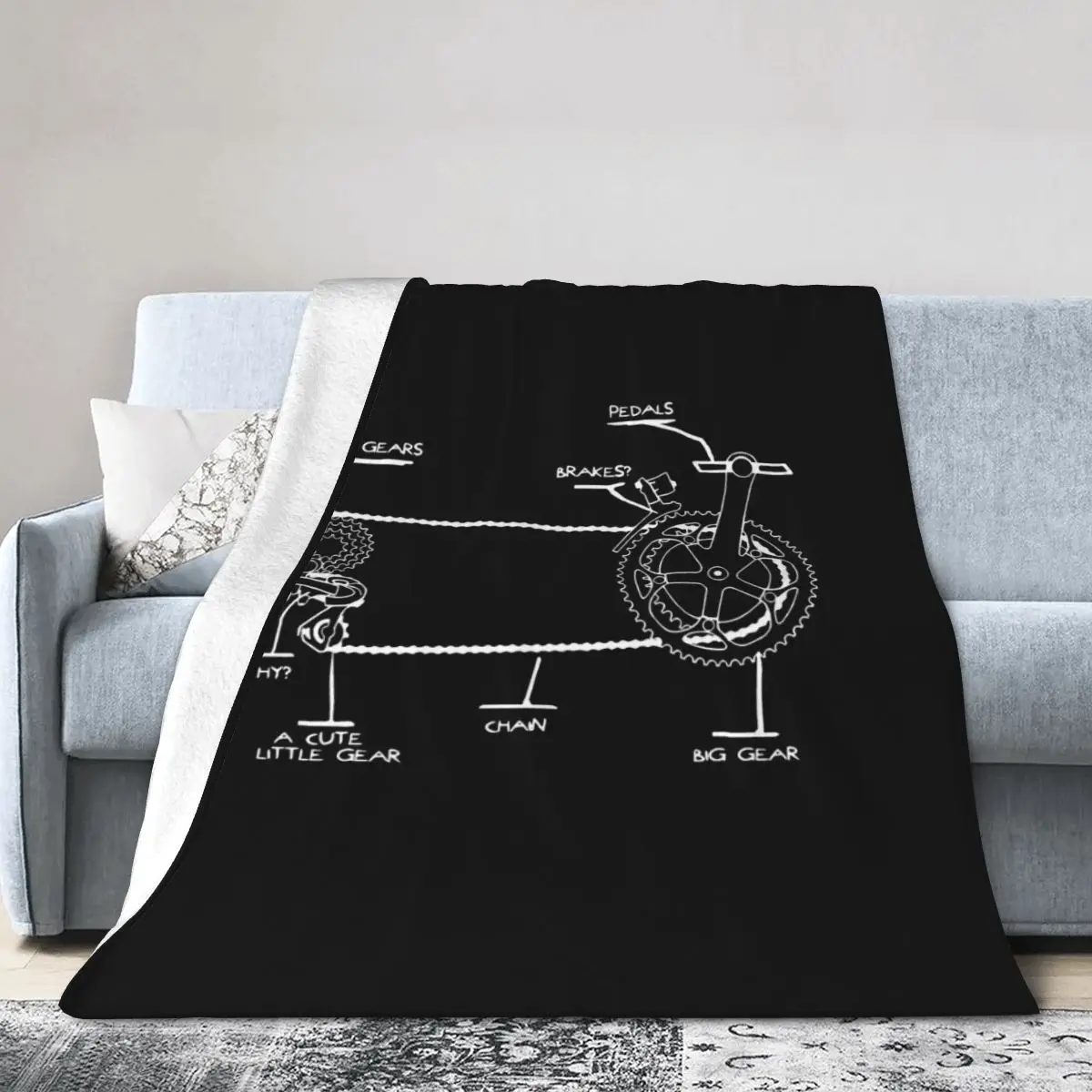 

Fun Gift Bicycle Chain Gear Shifting Blanket Bed Retro Sofa Bed Double Furry Winter Cover Minimalist Dirty resistant microfiber
