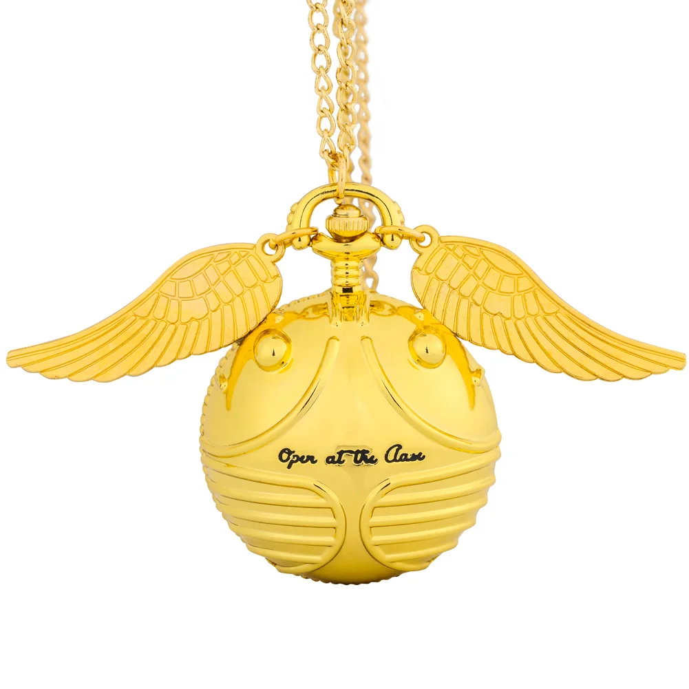 

Luxury Gold Unisex Quartz Pocket Watch Large Ball with Golden Wings Slim Chain Men Women High Grade Pendant Clock Souvenir Gifts