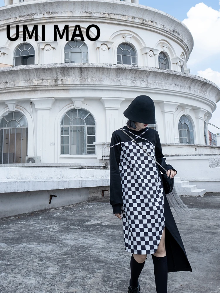 

Женское платье в шотландскую клетку UMI MAO Yamamoto, темно-черное Повседневное платье в стиле кэжуал, модель Y2K на осень