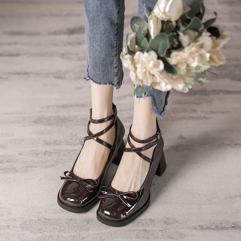

Bow Lolita Shoes for Women High Heels Elegant Woman Shoes for 2022 Designer Luxury Autumn Mary Jane Shoes Platform Free Shipping