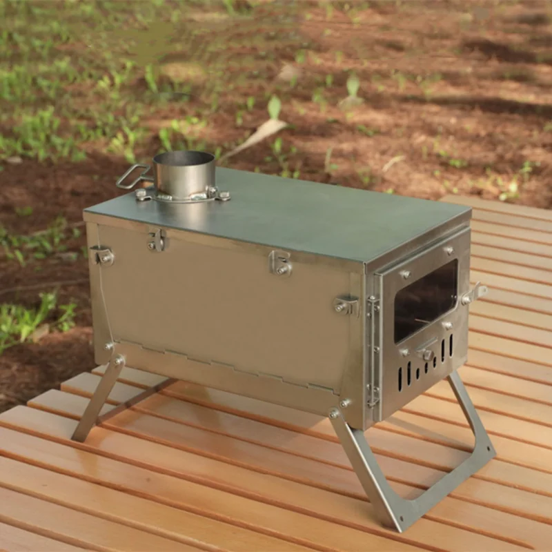 Camping Titanium Wood Stove With Roll Chimney Damper Outdoor