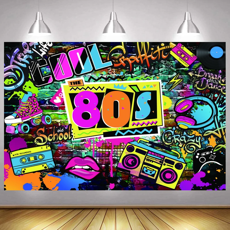 

80s 90s Backdrop Music Dance Party Hip Hop Graffiti Disco 1980's Photography Background Adult Photographic Banner