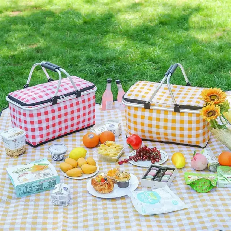 

Large Capacity Outdoor Portable Waterproof Picnic Basket Multi-layer Aluminum Foil Camping Storage Foldable Insulation Bag
