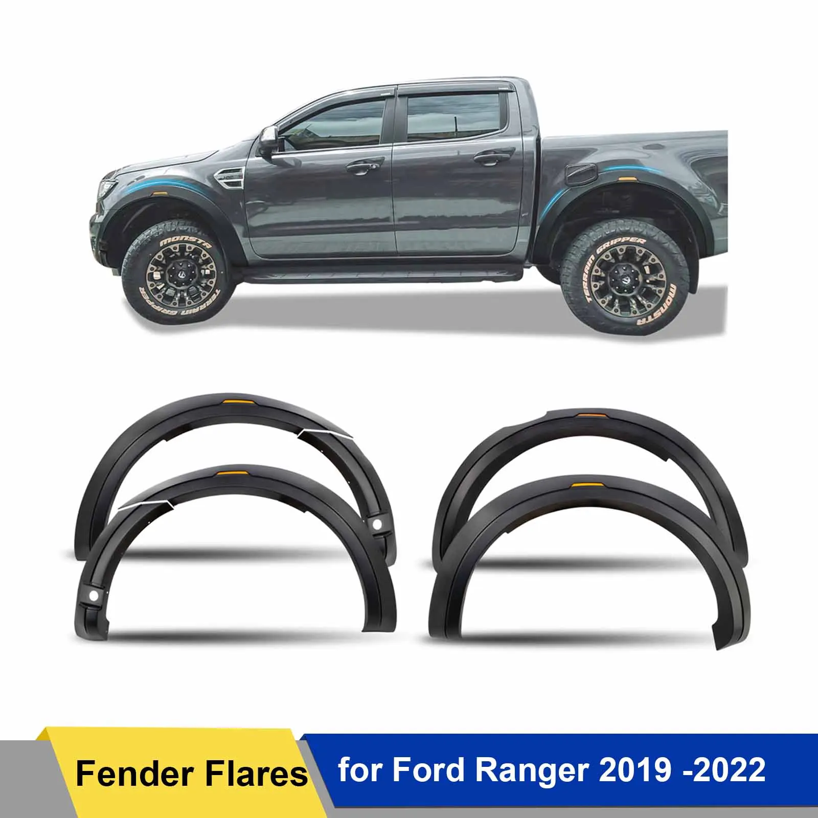 

Fender Flares Wheel Arch Raptor Style Guard For Ford Ranger 2015-2022 6pcs/set With Integrated LED Reflector 4X4 Car Accessories