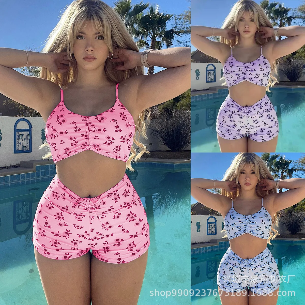 

Сексуальное бикини 2023, женский купальник, Женский комплект бикини с высокой талией с разрезом и цветочным принтом, купальный костюм