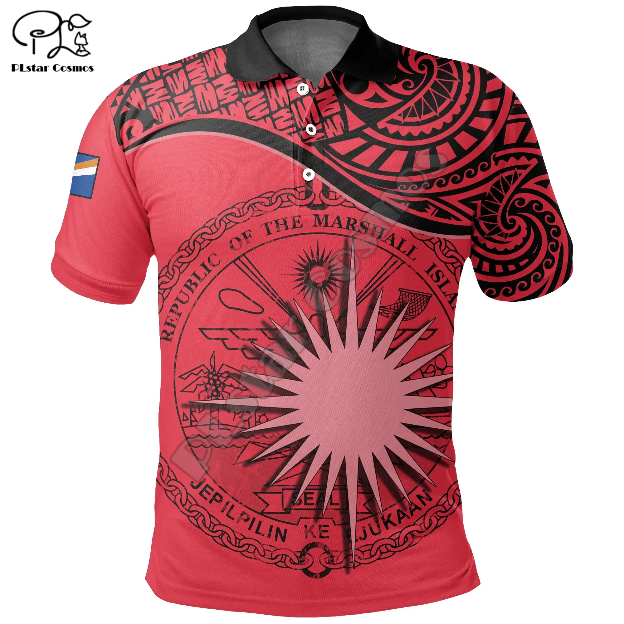 

Marshall Islands Polynesian Flag Tribal Culture Retro Tattoo 3DPrint Men/Women Summer Polo Shirts Streetwear Short Sleeves A4