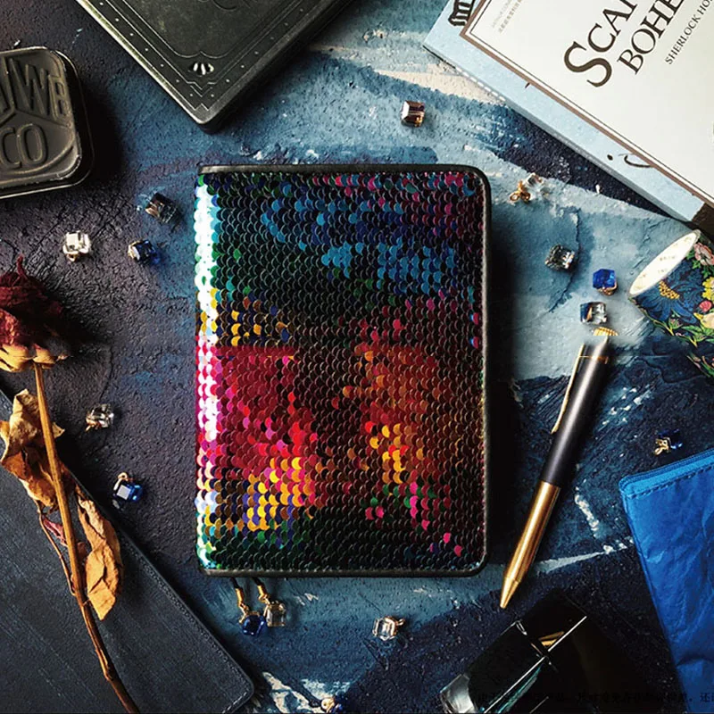 

A6 Colorful Black Hobo Cover Weekly Planner Bling sequins Cover Grid Notepad Cute Journal Travelers Notebook Budget Book Diary