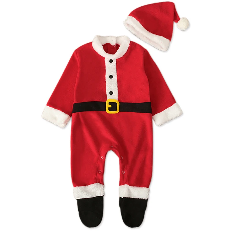 Зимняя одежда, комбинезон для маленьких девочек, комплекты одежды для маленьких мальчиков, Рождественская одежда, теплые милые флисовые комбинезоны + шапка, комбинезон для новорожденных BC041