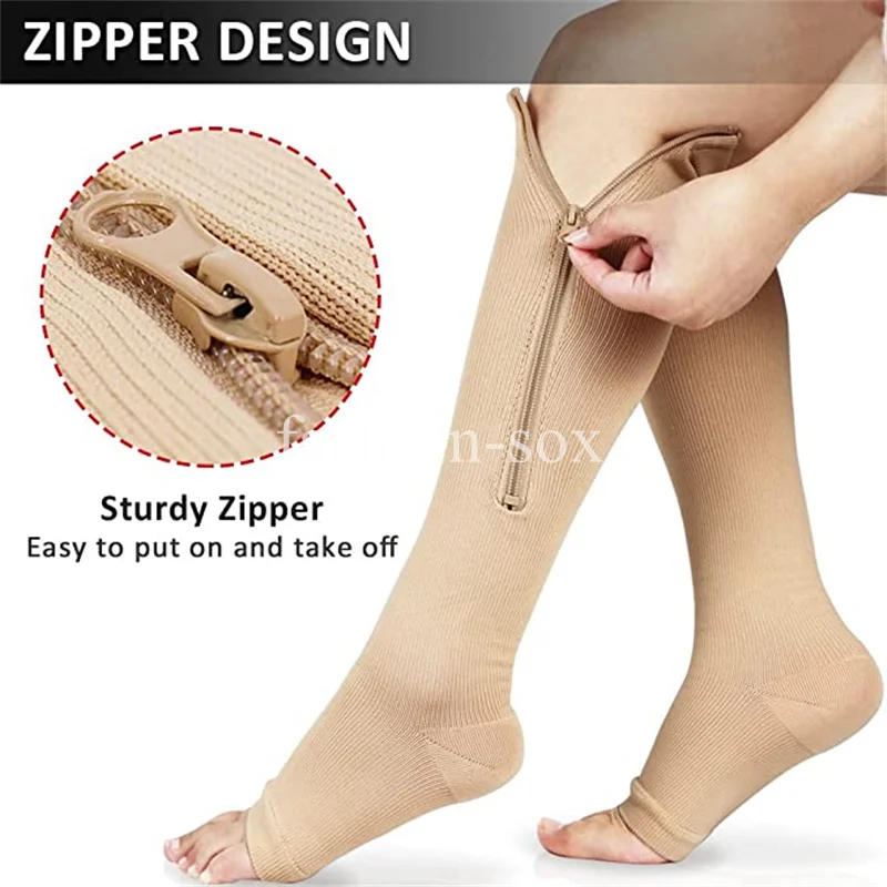 Compression Socks Men Women Nursing Support Knee Zipper Socks Female Open Toe Thin Anti-Fatigue Stretchy Sox High Socks