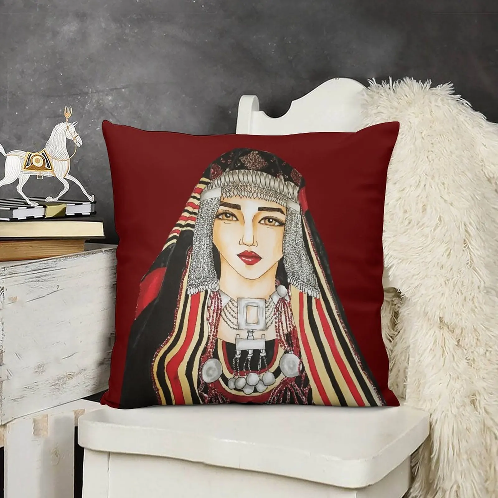 Yemeni женщина иллюстрация пледы подушка наволочка декоративный чехол для гостиной