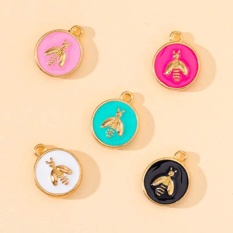 

20Pcs 12*14mm Multicolor Enamel Round Alloy Charm Pendant Fashion Cute Bee Necklaces Earring For Women Jewelry Supplies Wholesal