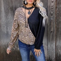 womens new fashion high quality leopard print long sleeve v neck t shirt ladies tops for european and american style 2022