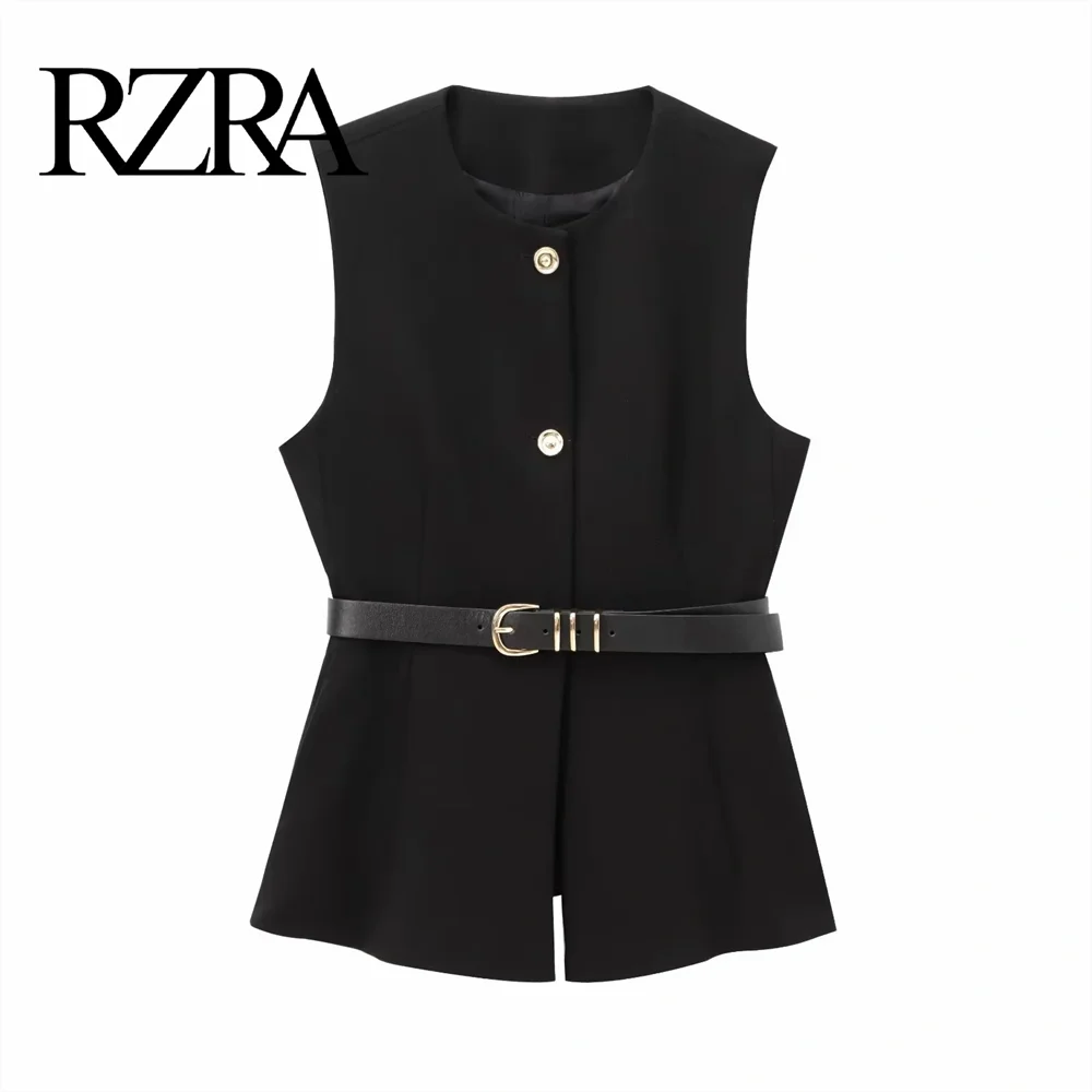 Осень/зима 24 новая коллекция женская одежда с поясом простой длинный жилет без