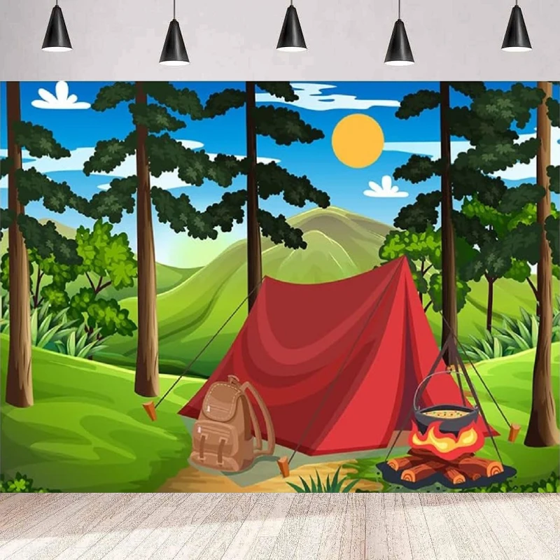 Зачарованный лес фон для фотосъемки кемпинга лесная сцена домашней вечеринки