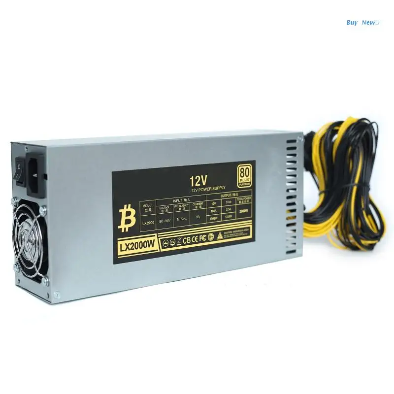 

Suitable for BTC 2000W Desktop ETH Power Supply Unit High Efficiency 6Pin Ethereum Server Miner Mining 180V-260V