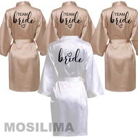 wedding party team bride robe with black letters kimono satin pajamas bridesmaid bathrobe sp012